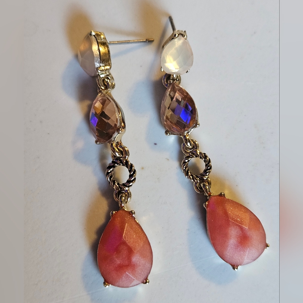 Napier drop earrings with white and pink gems